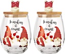Winter Gnome Wine & Water Glasses With Dwarf Wood Cover - Set of 2-17.5oz - Festive Gnomes Stemless Clear Wine Glass For Red Or White Wine - Wine Glass for Women, Friends, Men, Sister