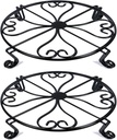 2 pack 10" 12" Rustproof Black Metal Plant Stands Heavy Duty Plants Holder Outdoor Indoor, Round Wrought Iron Sturdy Flower Planter Pot Stand, Corner Gardening Inside Potted Plant Risers - 10Inches