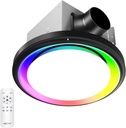 Akicon Bathroom Exhaust Fan with Humidity Sensor, 110 CFM 1.5 Sones Vent Fan with RGB Light, 3CCT Dimmable LED Light & Nightlight for Shower Room, Round, Black