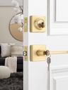 EHOMEWARE 2 Sets Entry Door Handle and Single Cylinder Deadbolt Lock and Key Combo Pack - Heavy Duty Square Locking Lever Set - Interior/Exterior Door Levers in Satin Brass Finish