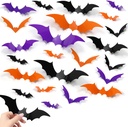 100 PCS 3D Halloween Bats Wall Decor, Realistic PVC Bats Halloween Decoration,Scary Plastic Bat Wall Stickers for Home Windows Indoor Outdoor Porch Kitchen Bathroom Decor [Orange Purple Black]