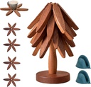 Wooden Trivets for Hot Dishes-Tree Shape Trivet Set, 4 Walnut Wood + 1 Stand stored Like a Christmas Tree,Foldable Kitchen Wooden Trivet,for Hot Dishes Pot Bowl Teapot Hot Pot Holder(Walnut)