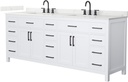 Wyndham Collection Beckett 84 Inch Double Bathroom Vanity in White, Giotto Quartz Countertop, Undermount Square Sinks (3-Hole), Matte Black Trim