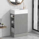 Small Bathroom Vanity with Single Ceramic Sink 18.6" Narrow Depth Bathroom Vanity Cabinet Combo Sink Vanity with Side Storage, Left or Right Orientation Easy Assmebly (Grey, 18.6" x 10.6" x 33.2")