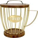 Gold Coffee Pod Holder with Lid, Large Capacity, Strong Iron Frame, Stylish Storage Basket with Coffee Inscription, Ideal for Kitchen and Coffee Station