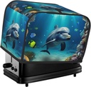 Underwater World Dolphin 2 Slice Toaster Covers Dustproof Splash-Proof Bread Machine Cover Fingerprint Protectors Small Washable Kitchen Appliance Cover Universal Size