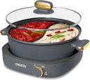 Dezin Hot Pot Electric with Divider, 4L Electric Shabu Shabu with Dual-Flavor Pot,3.7" Depth Nonstick Dual Side with Multi-Power Control for Party, Family and Friend Gathering