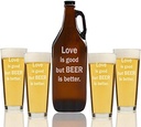 "love Is Good But Beer Is Better" Beer Amber Growler & pint Glasses, Set of 5
