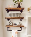DR.IRON Industrial Pipe Shelving Wall Mounted 3 Tier Rustic Bathroom Shelves Wall Pipe Shelf for Bathroom Decor