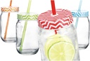 Home Essentials Chevron 16oz Mason Jars w/Straw, Set of 4