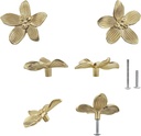 6 Pack Gold Flower Drawer Knobs, 60mm/ 2.36" Kitchen Brushed Gold Caninet Pulls, Bathroom Zinc Petal Handles for Dresser, Decoration Knob of Cupboard Furniture Hardware (6 Flower)