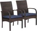 2 Pcs Wicker Patio Dining Padded Cushions, Outdoor Rattan Chairs with Armrest Support 350 lb, Brown