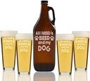 "All I Need Is Beer & My Dog" Beer Amber Growler & pint Glasses, Set of 5