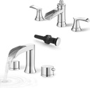 4-16 Inch Brass Chrome Bathroom Faucet Waterfall Bathroom Sink Faucet, Bathroom Faucets 3 Hole, Waterfall Bathtub Faucet Set, Chrome Deck Mount Tub Faucet High Flow Brass Bath Tub Faucets 6-16 Inch