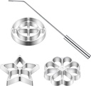 Shihanee 4 Pcs Bunuelos Mold with Handle Rosette Iron Set Aluminum Waffle Achappam Mold with 3 Interchangeable Head Timbale Cookie Cutter Tool Cooking Stamp Maker Star Flower Circle for Kitchen Baking