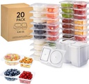 20 Sets Reusable Snack Containers with Lids,2-Compartment Condiment & Dip Container for Refrigeration,Take-Out Sauces,Portion Control,Meal Prep,Leakproof BPA-Free,Small Snack Pack Box for Adult Kid