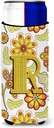 Letter R Floral Mustard and Green Ultra Beverage Insulators for slim cans