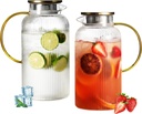 Glass Water Pitcher with Lids and Handles, Hot and Cold Water Bottles, Heat-Resistant Borosilicate Glass Water Jugs, Used for Cold Brewed Tea, Coffee, Lemonade, and Homemade Beverages(2.5L 2PCS)