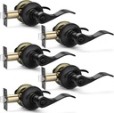 5 Pack Matte Black Door Handles Privacy Door Levers, Heavy Duty Bed and Bath Door Locks Interior Door Knobs, Reversible Keyless Wave Lever Door Handles