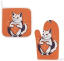 Cat Holds A Heart Oven Mitts and Pot Holders Set of 2 Heat Resistant Non-Slip Oven Gloves Hot Pads Waterproof Oven Mitten for Cooking Microwave BBQ Baking Grilling