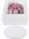 O'CREME Cake Boxes 9" x 9" x 5" and Round Cake Boards 9" Inch, Bakery Box with Window - 10 Pack of Each - White Kraft Paperboard - Bakery Cake Supplies - 10 Pack