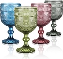 Joeyan Vintage Wine Glasses,12 oz Embossed Sunflower Goblet,Romantic Stemmed Drinking Glass Cups,Colored Hobnail Glassware for Water Juice Cocktail,Set of 4, Dishwasher Safe