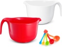 Large Mixing Bowls with Handles 3.6 qt - 2 Pc Plastic Nesting Bowls for Kitchen, Lightweight Batter Bowls, Easy to Clean + 5 Measuring Spoons Set
