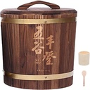 Fir Wood Grain Dispenser with Lid, Brown Sealed Rice Jar Bulk Food Storage, Kitchen and Pantry Organization for Rice, Soybeans, Corn, Sugar, Coffee(21x26 cm/8x10 in)