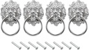 uxcell 4 Pcs Lion Head Pulls Knob, 3.54" x 2" Zinc Alloy Vintage Lion Door Handle Decorative Front Door Knob Ring Pull Handle for Gate Cabinets Drawers, Silver
