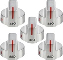 Stainless Steel 5304509064 Stove Knobs Replacement Parts for Frigidaire Gallery Oven Gas Stove Range 5304509929 Stove Top GCRG3060AFC Metal Silver Surface Burner Control Knobs 5 Pcs
