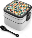 Colorful Triangle Shapes Bento Box Adult Lunch Box All-in-One Lunch Containers with Removable Compartments Double Layer Bento Lunch Box with Spoon And Handle Stackable Lunchbox