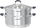SUNHOUSE - 5.5 Quart Steamer Pots With Lid 2-Tier Multipurpose Stainless Steel Steaming Pot Cookware With Handle For Vegetable, Dumpling, Sauce, Food - Triple Bottom, Measurement Line
