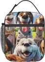 Lunch Box for Kids Girls Boys Funny Selfie Dogs Lunch Bag Cooler Tote Reusable Insulated Pet Lunch Bag Container Gifts for Office Picnic Travel Work School