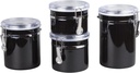 Creative Home Set of 4 Pieces Stainless Steel Kitchen Storage Jar Container Canister with Clear Airtight Lid and Locking Clamp for Food, Cookie, Flour, Sugar, Tea, Coffee Storage, Metallic Black