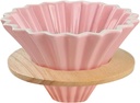 Ceramic Coffee Dripper with Wood Cup Stand Pour Over Coffee Maker Elegant Flower-shape V60 Strainer for 1-2 Cups Slow Brewing Accessories for Home Coffee Shops Restaurants Pink