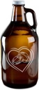 Lovers Rings Intertwined Inside Heart Hand-Made Etched Glass Beer Growler 64 oz