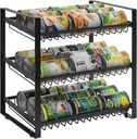 YMYNY 3-Tier Can Rack Organizer, Multifunctional Can Storage Dispenser, Holds Up to 36 Cans, Stacking Rack Holder for Kitchen Cabinets, Countertops, Pantry, Small Spaces, Black, HSR001H