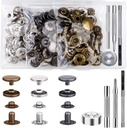 45 Set Leather Snap Fasteners Kit, 15mm Stainless Steel Leather Snaps Kit with 4 Install Tools, 3 Color Snaps for Clothes, Jacket, Down Jeans Wears, Bracelets, Bag, DIY Crafts