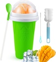 Slushy Maker Cup, Slushie Maker Cup Magic Quick Frozen Smoothies Cup Cooling Cup Double Layer Squeeze Cup, Homemade Milkshake Ice Cream Maker for Kids and Family (Green)