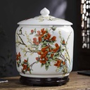 Large Capacity Ceramic Rice Cylinder, Tea Storage Containers, Ceramic Snacks Barrels, 10kg Chinese-style Flour Storage Jars, Retro Ceramic Cereal Storage Container, Ceramic Sealed Storage Tank(B,Capac