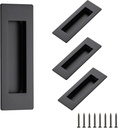 Ravinte 4 Pack Black Sliding Closet Door Handles Black Flush Pulls 4.72in Length Recessed Finger Pulls for Sliding Barn Door Sqaure Cabinet Pulls Stainless Steel