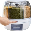 Rotating grain storage container,rice dispenser,6-compartment rice container, 360° rotating food dispenser One-Click Output rice Storage Round Grain Dispenser Kitchen for Grains, Beans, Rice.