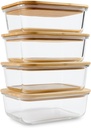 Glass Food Storage Containers with Bamboo Lids (4-Pack, 36oz) Airtight, Leakproof, BPA-Free Borosilicate Glass Meal Prep Containers – Eco-Friendly, Oven/Microwave/Freezer Safe-Plastic-Free & Reusable