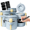 Home Intuition 4-Piece Ceramic Kitchen Canisters Set, Airtight Containers with Wooden Spoons Reusable Chalk Labels and Marker for Sugar, Coffee, Flour, Tea (Light Blue)