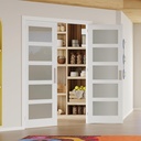 48" x 80" Interior Door, 5-Lite Frosted Tempered Glass Pantry Bathroom Closet Doors, Solid MDF Core French Door, T-Shape Handles, Flush Bolts, Top Bead Guide, Paintable Surface, White