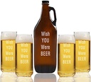 "Wish YOU WERE BEER" Amber Growler & Can Glasses, Set of 5