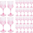 24 PCS Plastic Pink Wine Glasses Goblets Pink Vintage Wine Glasses, Reusable Drinkware Vintage Champagne, Plastic Goblets for Parties for Wedding Reception Grand Event Party, 7oz