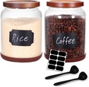 SAIOOL 2-Pack Striped Borosilicate Glass Airtight Canisters - Big mouth Large Capacity, Acacia Wood Lid, Food Storage Jars for Flour, Pasta, Pantry Organization (3/4 Gallon （2 Striped pack）)