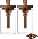 ANSQU 2 Pack Glass Jars with Wooden Lids & Spoons, 34oz Food Storage Containers Coffee Jar Coffee Grounds Container, Food Storage Canister