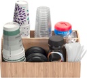 MobileVision Bamboo Coffee Condiment & Accessory Organizer Holds Cups, Lids, Espresso Pods, Sugar, Stirs, Creamer & More Kitchen & Commercial Use, Bamboo, 4 Sections